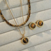Wholesale Jewelry Maillard Style Natural Tiger Eye Stone Geometric Handmade Copper Pendant Necklace Set