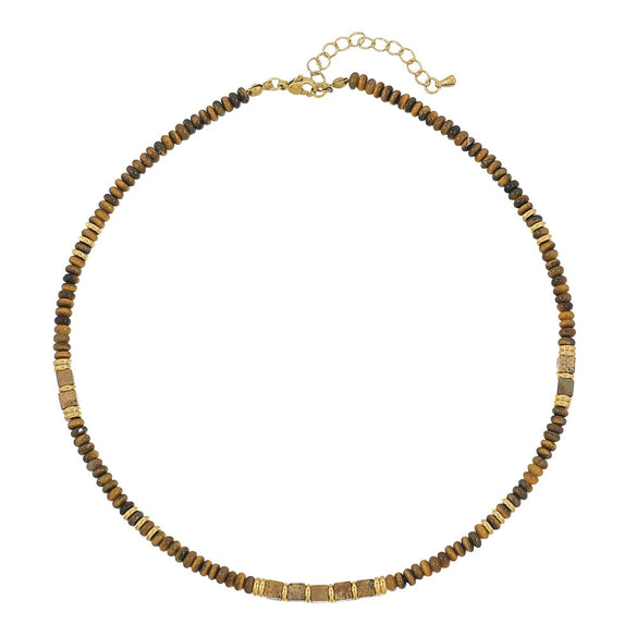 Wholesale Jewelry Maillard Style Natural Tiger Eye Stone Geometric Handmade Copper Pendant Necklace Set
