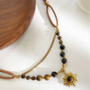 Wholesale Jewelry Maillard Style Retro Design Stainless Steel Sun Pendant With Natural Stone And Velvet Leather Cord Polished Plating Women's Necklace