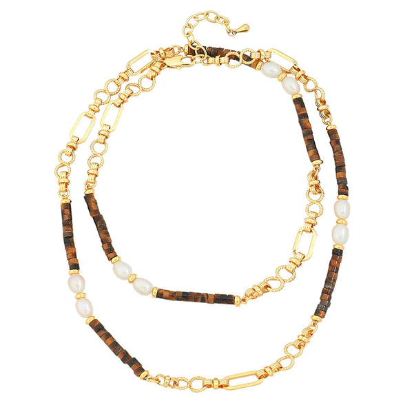 Wholesale Jewelry Maillard Style Tiger Eye Stone And Copper Handmade Geometric Pattern Necklace