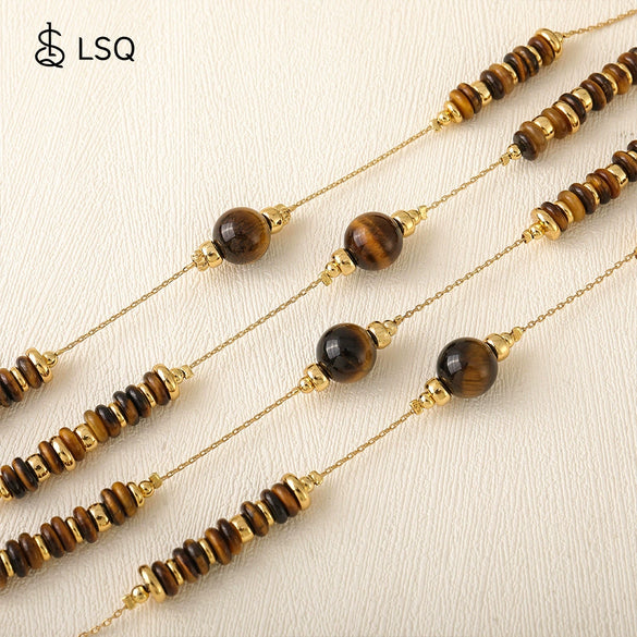 Wholesale Jewelry Maillard Style Tiger Eye Stone And Copper Handmade Geometric Pattern Necklace