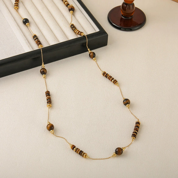 Wholesale Jewelry Maillard Style Tiger Eye Stone And Copper Handmade Geometric Pattern Necklace