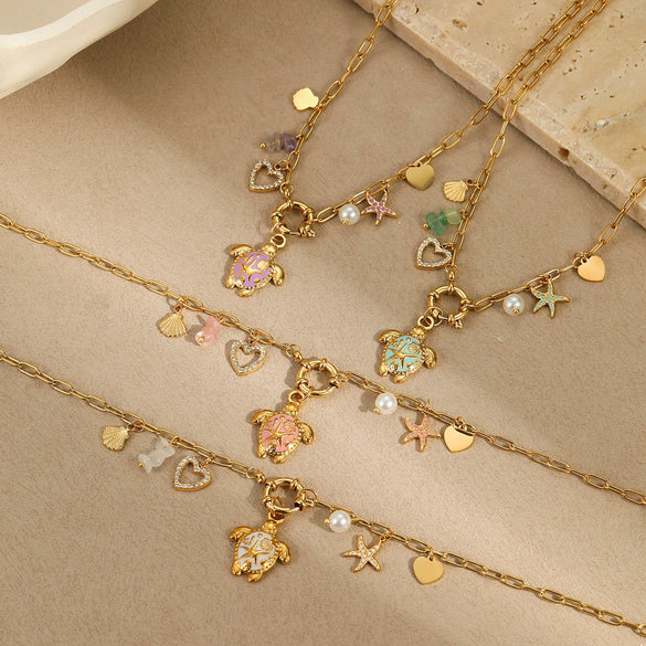 Wholesale Jewelry Marine Elements Turtle Pendant Stainless Steel 18K Gold Plated Necklace Fashion Animal Geometric Zodiac Design