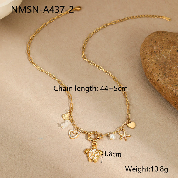 Wholesale Jewelry Marine Elements Turtle Pendant Stainless Steel 18K Gold Plated Necklace Fashion Animal Geometric Zodiac Design