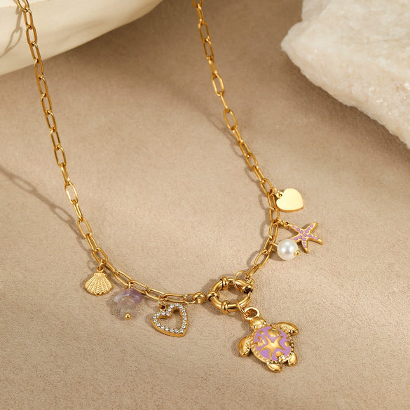 Wholesale Jewelry Marine Elements Turtle Pendant Stainless Steel 18K Gold Plated Necklace Fashion Animal Geometric Zodiac Design