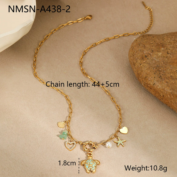 Wholesale Jewelry Marine Elements Turtle Pendant Stainless Steel 18K Gold Plated Necklace Fashion Animal Geometric Zodiac Design