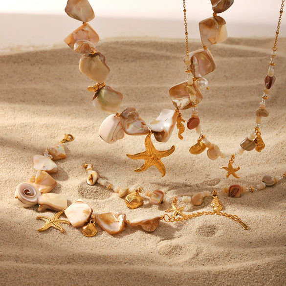 Wholesale Jewelry Marine Life Stainless Steel Shell Handmade Electroplated Pendant Necklace And Bracelet For Women