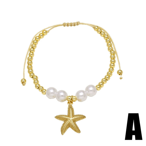 Wholesale Jewelry Marine Series Sea Turtle Starfish Copper Gold Plated Minimalist Bracelet Unisex