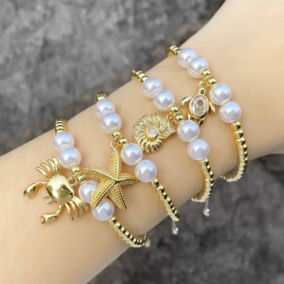 Wholesale Jewelry Marine Series Sea Turtle Starfish Copper Gold Plated Minimalist Bracelet Unisex
