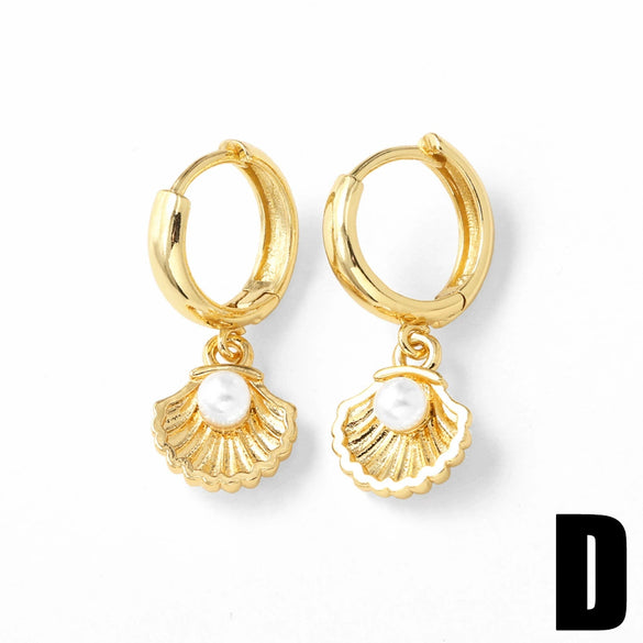 Wholesale Jewelry Marine Series Whale Shell Conch Pendant Earrings For Women Copper Electroplated