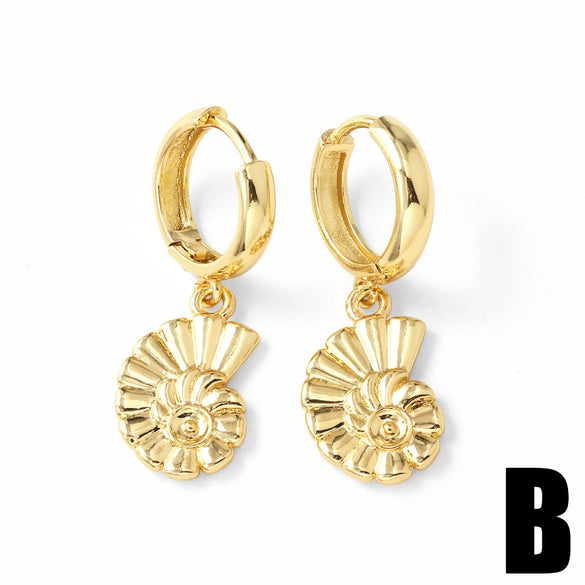 Wholesale Jewelry Marine Series Whale Shell Conch Pendant Earrings For Women Copper Electroplated