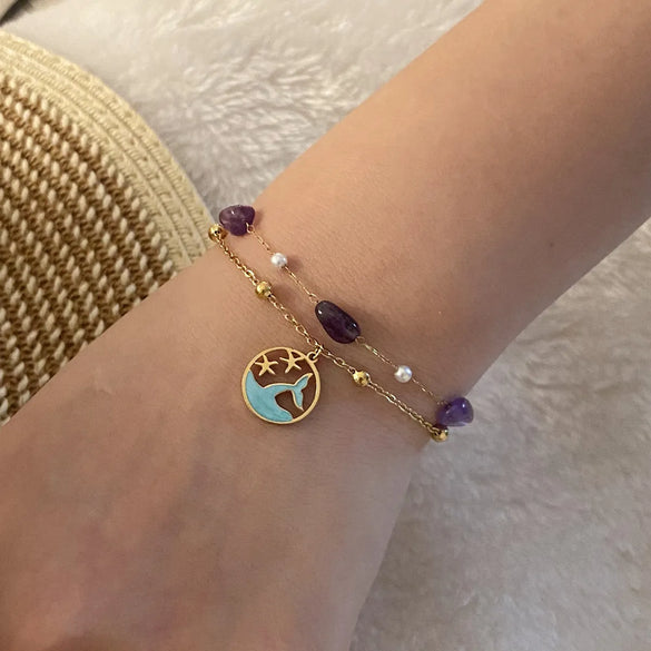 Wholesale Jewelry Marine Style Beach Classic Style Starfish Dolphin Shell 304 Stainless Steel Artificial Pearls Natural Stone 18K Gold Plated Inlay Bracelets Necklace