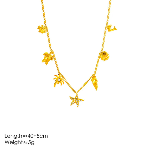 Wholesale Jewelry Marine Style Beach Ocean 304 Stainless Steel 14K Gold Plated 18K Gold Plated Bracelets Necklace Curb Necklace