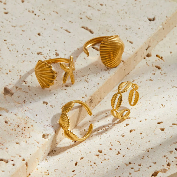 Wholesale Jewelry Marine Style Beach Simple Style Starfish Shell 304 Stainless Steel Open Rings