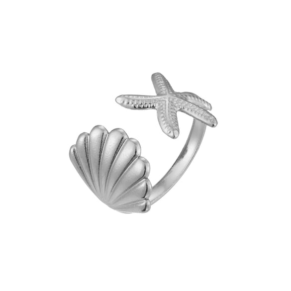 Wholesale Jewelry Marine Style Beach Simple Style Starfish Shell 304 Stainless Steel Open Rings