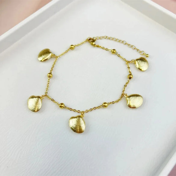 Wholesale Jewelry Marine Style Commute Starfish Dolphin Shell 201 Stainless Steel Gold Plated Anklet