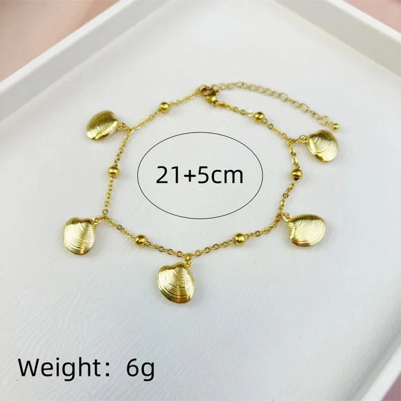 Wholesale Jewelry Marine Style Commute Starfish Dolphin Shell 201 Stainless Steel Gold Plated Anklet