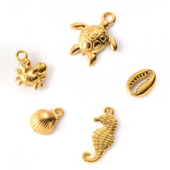 Wholesale Jewelry Marine Style Stainless Steel Turtle Seahorse Shell Crab Pendant Jewelry Accessories Electroplated