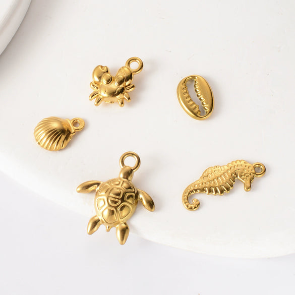 Wholesale Jewelry Marine Style Stainless Steel Turtle Seahorse Shell Crab Pendant Jewelry Accessories Electroplated