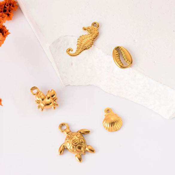 Wholesale Jewelry Marine Style Stainless Steel Turtle Seahorse Shell Crab Pendant Jewelry Accessories Electroplated