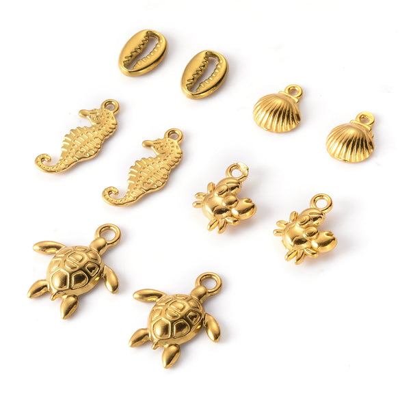 Wholesale Jewelry Marine Style Stainless Steel Turtle Seahorse Shell Crab Pendant Jewelry Accessories Electroplated