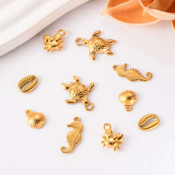 Wholesale Jewelry Marine Style Stainless Steel Turtle Seahorse Shell Crab Pendant Jewelry Accessories Electroplated
