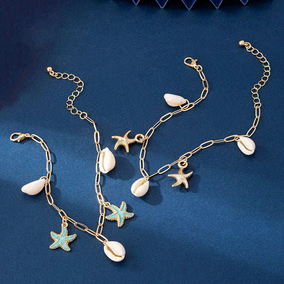 Wholesale Jewelry Marine Style Starfish Alloy Shell Anklet
