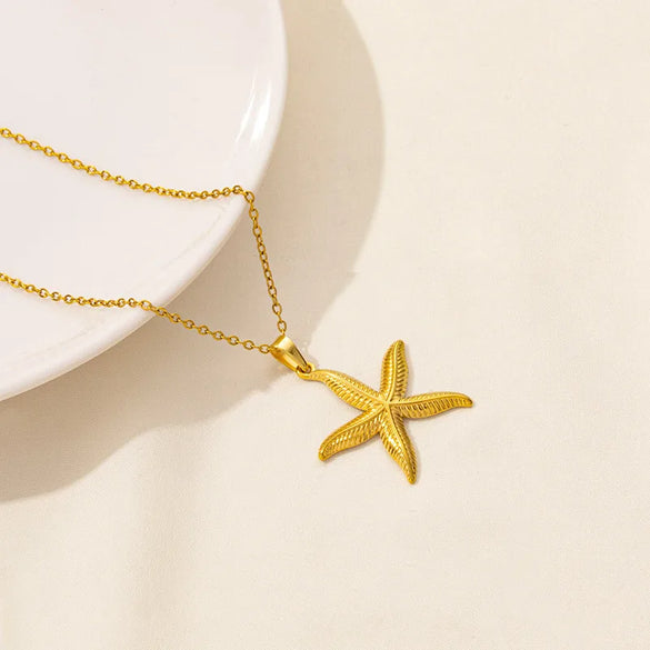 Wholesale Jewelry Marine Style Starfish Conch Shell 304 Stainless Steel Chain Pendant Necklace