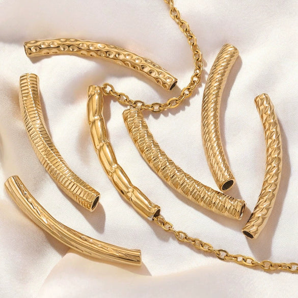 Wholesale Jewelry Material Stainless Steel Plated 18K Color Retaining Embossed Tube Beads With Totem Pattern Handmade Accessories