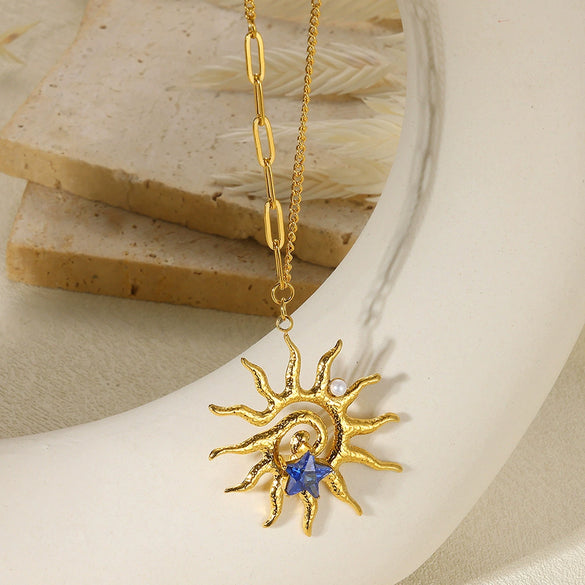 Wholesale Jewelry Medieval Style Imitation Pearl And Stainless Steel Flower Necklace With Electroplating Twist Chain For Women