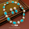 Wholesale Jewelry Medieval Vintage Style Round Imitation Pearl And Alloy Electroplated Earrings And Clavicle Chain Set