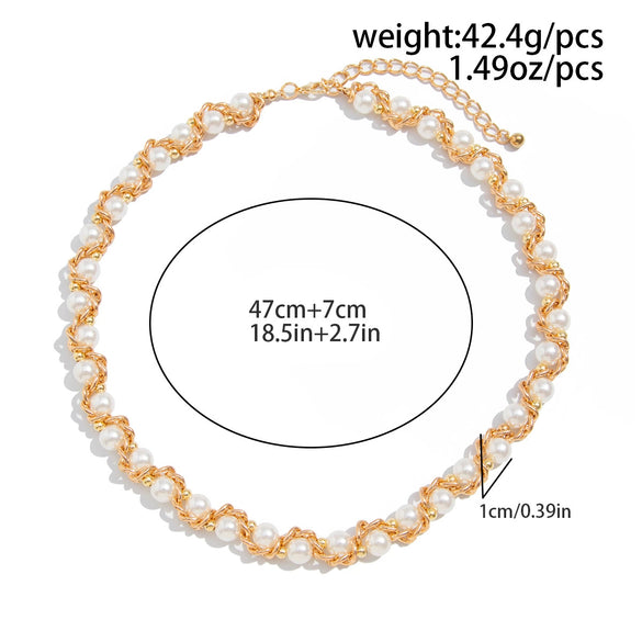 Wholesale Jewelry Men's Imitation Pearl Chain Geometric Style Alloy Pendant Handmade Necklace