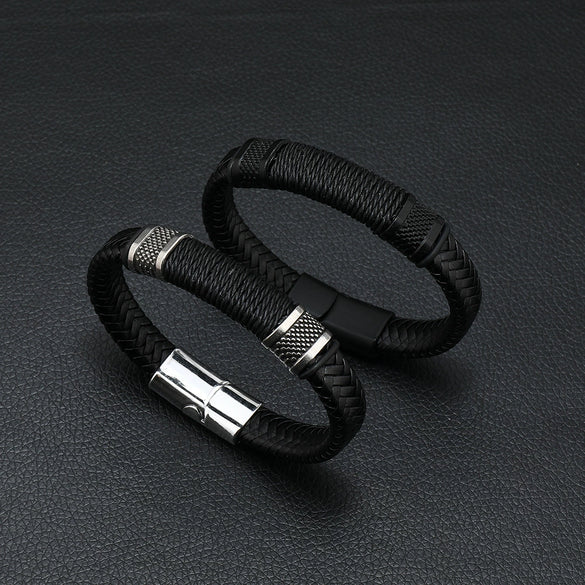 Wholesale Jewelry Men's Leather Alloy Bracelet Retro Geometric Handmade