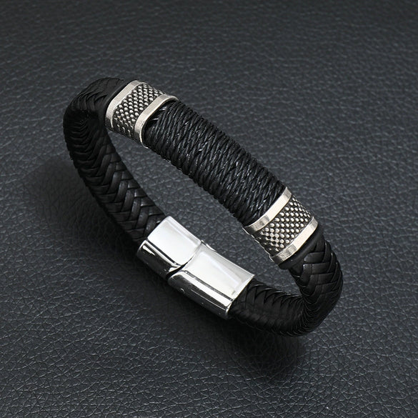 Wholesale Jewelry Men's Leather Alloy Bracelet Retro Geometric Handmade