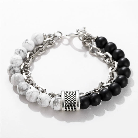 Wholesale Jewelry Men's Punk Style Frosted Stone Geometric Oil Treated Bracelet