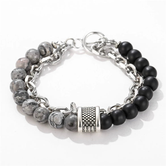 Wholesale Jewelry Men's Punk Style Frosted Stone Geometric Oil Treated Bracelet