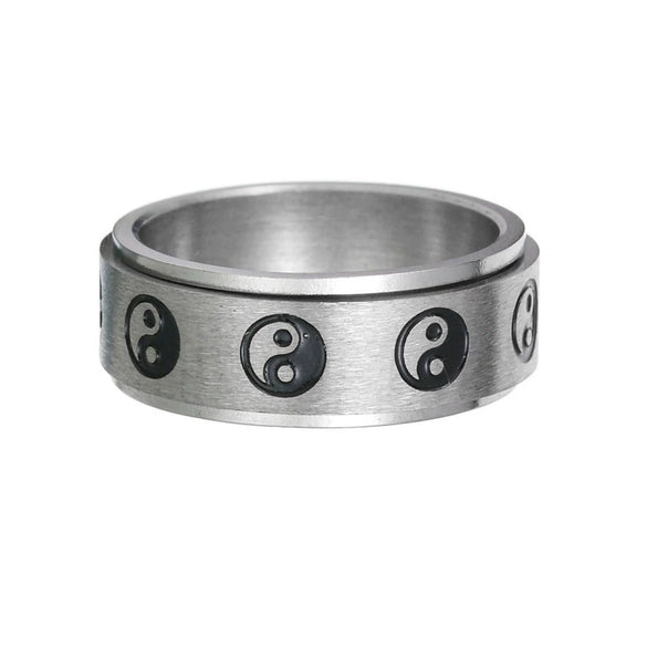 Wholesale Jewelry Men's Stainless Steel Rotating Decompression Ring With Letters Numbers Text Electroplated