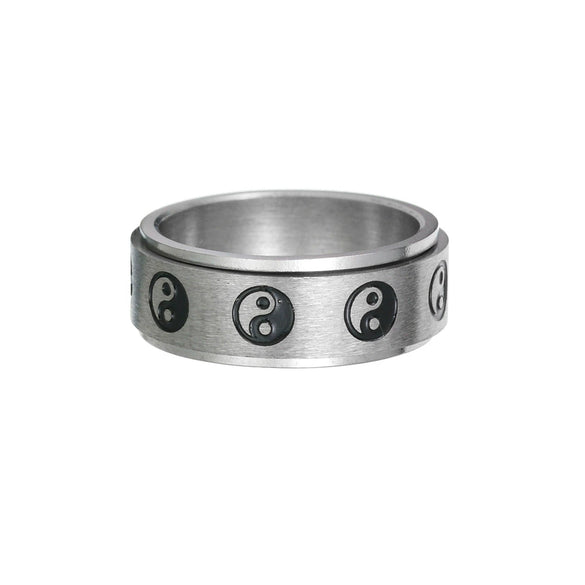 Wholesale Jewelry Men's Stainless Steel Rotating Decompression Ring With Letters Numbers Text Electroplated
