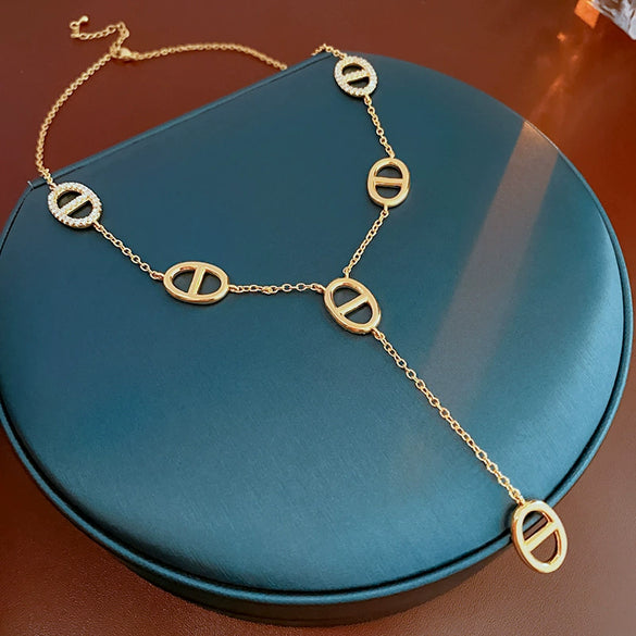 Wholesale Jewelry Metal Alloy Copper Geometric Letters Numbers Text Electroplating Clavicle Chain Necklace For Women