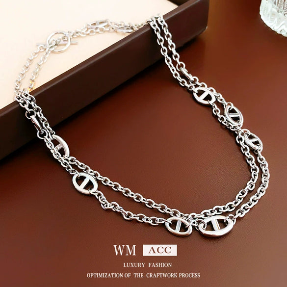 Wholesale Jewelry Metal Alloy Copper Geometric Letters Numbers Text Electroplating Clavicle Chain Necklace For Women