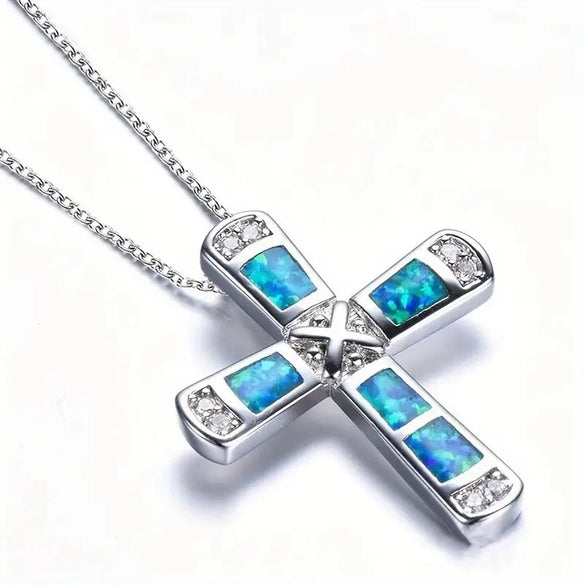 Wholesale Jewelry Metal Alloy Imitation Opal Geometric Zirconia Elegant Women's Necklace