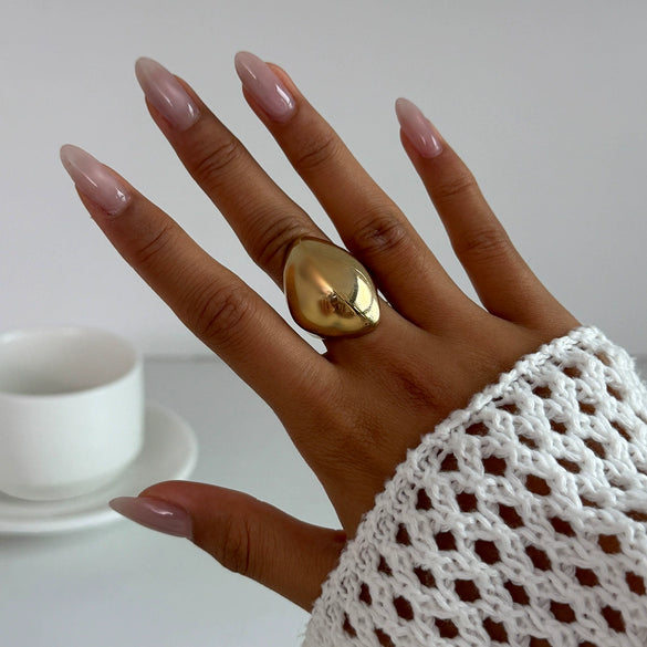 Wholesale Jewelry Metal Geometric Asymmetrical Ring For Women With Electroplating And Concave And Convex Glossy Finish