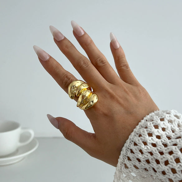 Wholesale Jewelry Metal Geometric Asymmetrical Ring For Women With Electroplating And Concave And Convex Glossy Finish