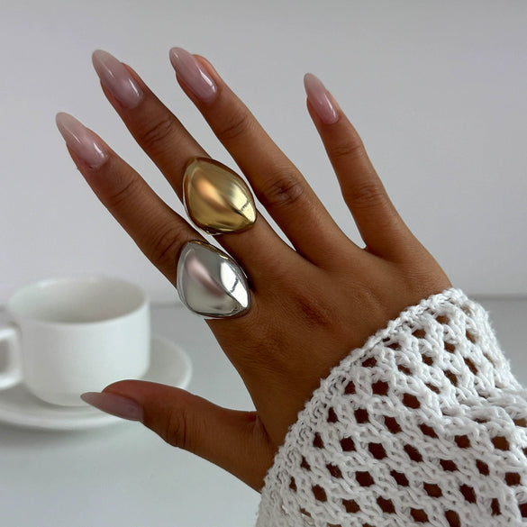 Wholesale Jewelry Metal Geometric Asymmetrical Ring For Women With Electroplating And Concave And Convex Glossy Finish