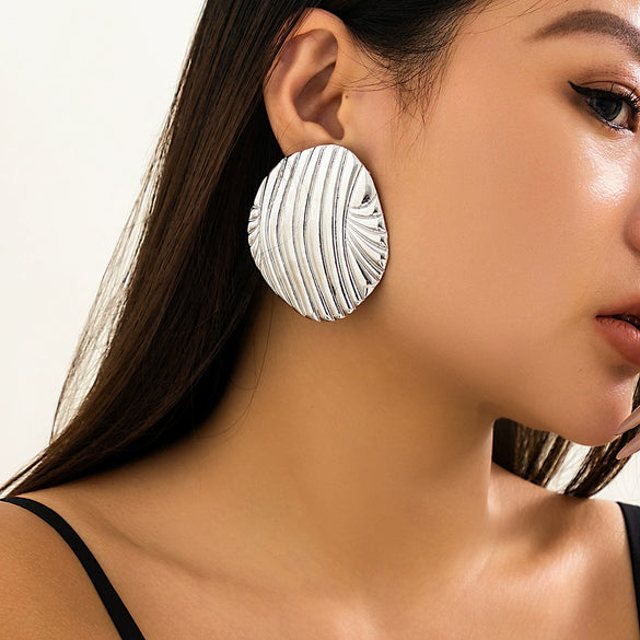Wholesale Jewelry Metal Geometric Striped Stud Earrings With Electroplating For Women