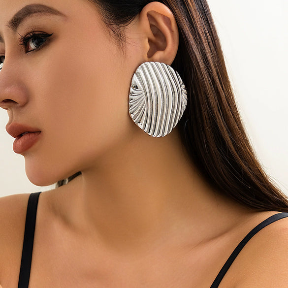 Wholesale Jewelry Metal Geometric Striped Stud Earrings With Electroplating For Women