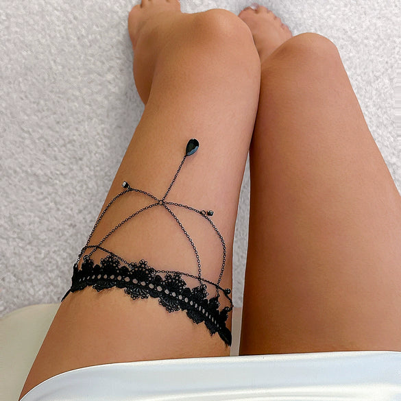 Wholesale Jewelry Metal Lace Elastic Belt Plastic Heart Pattern Women's Thigh Chain Leg Ring Leg Chain