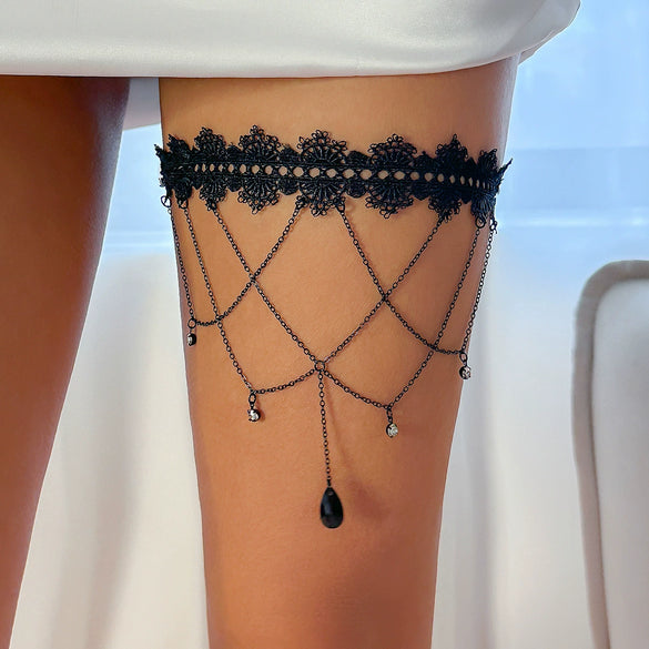 Wholesale Jewelry Metal Lace Elastic Belt Plastic Heart Pattern Women's Thigh Chain Leg Ring Leg Chain