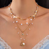 Wholesale Jewelry Metal Starfish Shell Imitation Pearl Necklace Copper Chain Alloy Pendant Electroplating Geometric Style