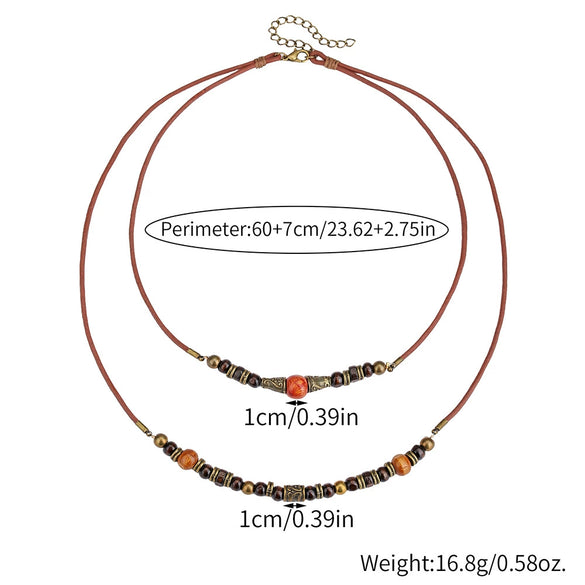 Wholesale Jewelry Metal Wood Bead Leather Alloy Geometric Handmade Unisex Hiphop Necklace